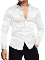 Men's shirt Muscular men bright face solid color single breasted long sleeve shirt casual loose exercise woven top - SHOWLU FASHION STORE