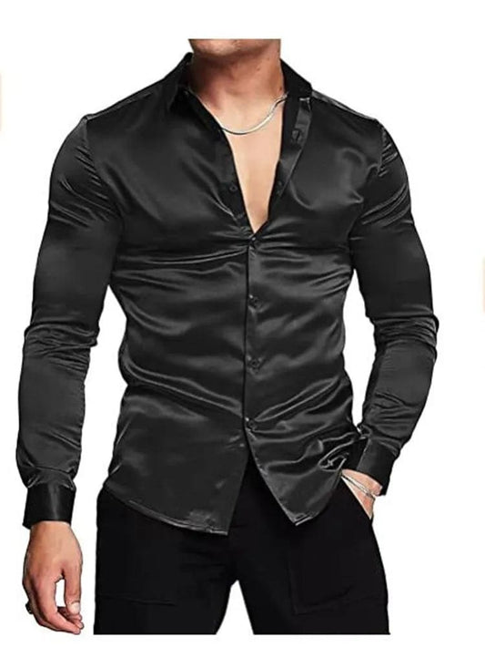 Men's shirt Muscular men bright face solid color single breasted long sleeve shirt casual loose exercise woven top - SHOWLU FASHION STORE