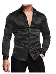 Men's shirt Muscular men bright face solid color single breasted long sleeve shirt casual loose exercise woven top - SHOWLU FASHION STORE