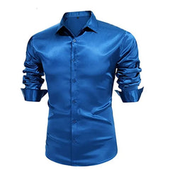 Men's shirt Muscular men bright face solid color single breasted long sleeve shirt casual loose exercise woven top - SHOWLU FASHION STORE