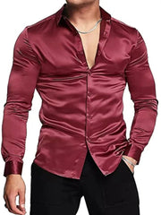 Men's shirt Muscular men bright face solid color single breasted long sleeve shirt casual loose exercise woven top - SHOWLU FASHION STORE