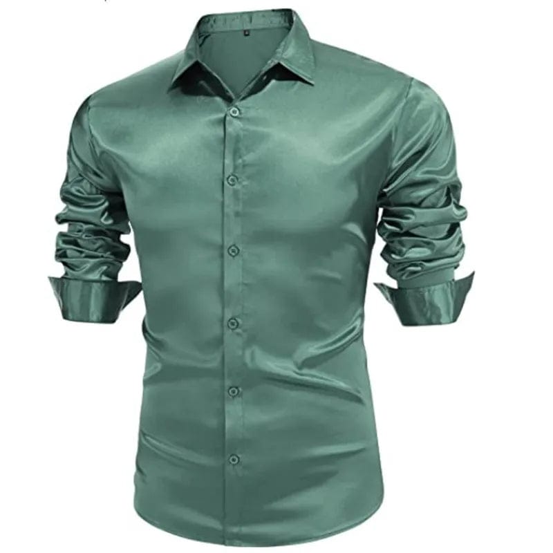 Men's shirt Muscular men bright face solid color single breasted long sleeve shirt casual loose exercise woven top - SHOWLU FASHION STORE