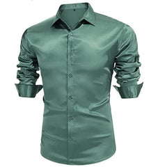 Men's shirt Muscular men bright face solid color single breasted long sleeve shirt casual loose exercise woven top - SHOWLU FASHION STORE