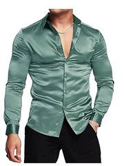 Men's shirt Muscular men bright face solid color single breasted long sleeve shirt casual loose exercise woven top - SHOWLU FASHION STORE