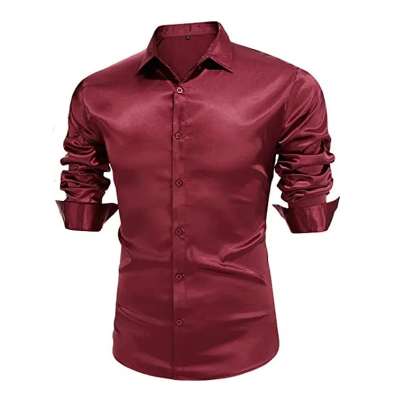 Men's shirt Muscular men bright face solid color single breasted long sleeve shirt casual loose exercise woven top - SHOWLU FASHION STORE
