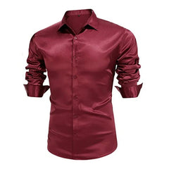 Men's shirt Muscular men bright face solid color single breasted long sleeve shirt casual loose exercise woven top - SHOWLU FASHION STORE