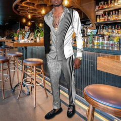Men's Shirt Suits 3D Print Retro Harajuku Fashion Men Casuan Breathable Men's Lapel Long Sleeve Shirt Long Pants Two Piece Set - SHOWLU FASHION STORE
