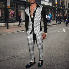 Men's Shirt Suits 3D Print Retro Harajuku Fashion Men Casuan Breathable Men's Lapel Long Sleeve Shirt Long Pants Two Piece Set - SHOWLU FASHION STORE