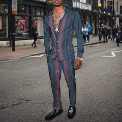 Men's Shirt Suits 3D Print Retro Harajuku Fashion Men Casuan Breathable Men's Lapel Long Sleeve Shirt Long Pants Two Piece Set - SHOWLU FASHION STORE