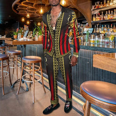 Men's Shirt Suits 3D Print Retro Harajuku Fashion Men Casuan Breathable Men's Lapel Long Sleeve Shirt Long Pants Two Piece Set - SHOWLU FASHION STORE