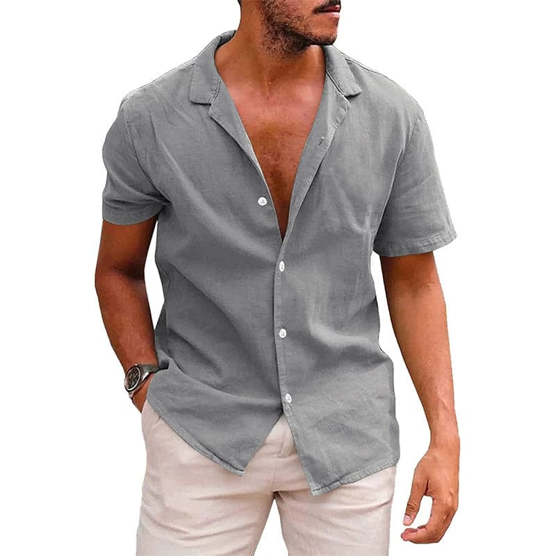 Men's Short - Sleeve Shirt European and American Style Men's Clothing Solid Color Short Sleeve Shirt Button Men's Shirt - SHOWLU FASHION STORE