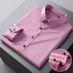 Men's Silk Shirts Long Sleeve Drill Button Solid Color 3XL Silky Business Formal Social No Iron and Wrinkle Soft Fashion Clothes - SHOWLU FASHION STORE