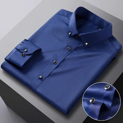 Men's Silk Shirts Long Sleeve Drill Button Solid Color 3XL Silky Business Formal Social No Iron and Wrinkle Soft Fashion Clothes - SHOWLU FASHION STORE