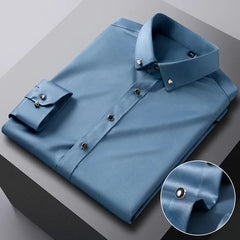 Men's Silk Shirts Long Sleeve Drill Button Solid Color 3XL Silky Business Formal Social No Iron and Wrinkle Soft Fashion Clothes - SHOWLU FASHION STORE