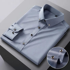 Men's Silk Shirts Long Sleeve Drill Button Solid Color 3XL Silky Business Formal Social No Iron and Wrinkle Soft Fashion Clothes - SHOWLU FASHION STORE