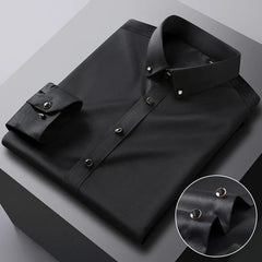 Men's Silk Shirts Long Sleeve Drill Button Solid Color 3XL Silky Business Formal Social No Iron and Wrinkle Soft Fashion Clothes - SHOWLU FASHION STORE