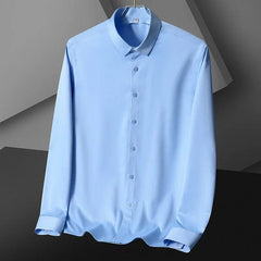 Men's Silk Shirts Long Sleeve Drill Button Solid Color 3XL Silky Business Formal Social No Iron and Wrinkle Soft Fashion Clothes - SHOWLU FASHION STORE
