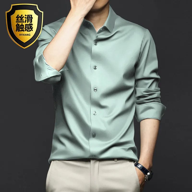 Men's Silk Shirts Long Sleeve Drill Button Solid Color 3XL Silky Business Formal Social No Iron and Wrinkle Soft Fashion Clothes - SHOWLU FASHION STORE
