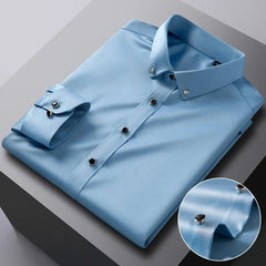 Men's Silk Shirts Long Sleeve Drill Button Solid Color 3XL Silky Business Formal Social No Iron and Wrinkle Soft Fashion Clothes - SHOWLU FASHION STORE