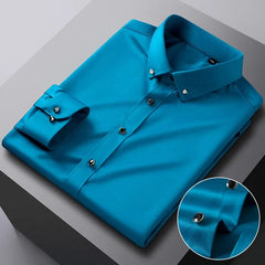 Men's Silk Shirts Long Sleeve Drill Button Solid Color 3XL Silky Business Formal Social No Iron and Wrinkle Soft Fashion Clothes - SHOWLU FASHION STORE