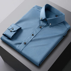 Men's Silk Shirts Long Sleeve Drill Button Solid Color 3XL Silky Business Formal Social No Iron and Wrinkle Soft Fashion Clothes - SHOWLU FASHION STORE