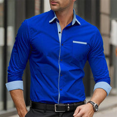Men's solid color formal shirt, business casual printed shirt, button up lapel long sleeved shirt, fashionable street men's top - SHOWLU FASHION STORE