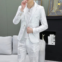 Men's Suit Set Shiny Gold and Silver 2 - piece Set Korean Fashion Host Wedding Set Suit Jacket+pants Men's Hot Stamping Clothing - SHOWLU FASHION STORE