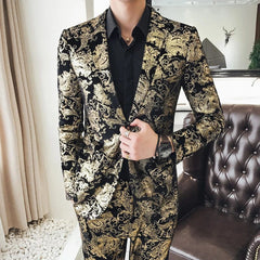 Men's Suit Set Shiny Gold and Silver 2 - piece Set Korean Fashion Host Wedding Set Suit Jacket+pants Men's Hot Stamping Clothing - SHOWLU FASHION STORE