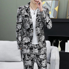 Men's Suit Set Shiny Gold and Silver 2 - piece Set Korean Fashion Host Wedding Set Suit Jacket+pants Men's Hot Stamping Clothing - SHOWLU FASHION STORE