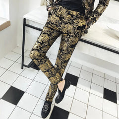 Men's Suit Set Shiny Gold and Silver 2 - piece Set Korean Fashion Host Wedding Set Suit Jacket+pants Men's Hot Stamping Clothing - SHOWLU FASHION STORE