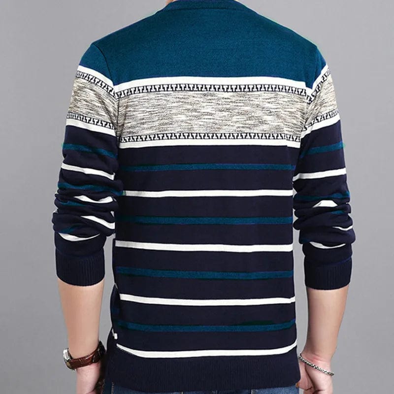 Men's Sweater 2024 New Spring Autumn O - Neck Striped Slim Knittwear Male Pullover Clothing Knit Shirt Student Fashion Sweater - SHOWLU FASHION STORE