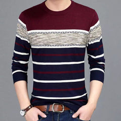 Men's Sweater 2024 New Spring Autumn O - Neck Striped Slim Knittwear Male Pullover Clothing Knit Shirt Student Fashion Sweater - SHOWLU FASHION STORE