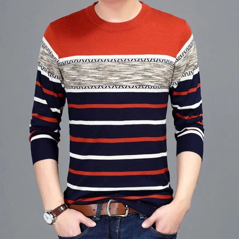 Men's Sweater 2024 New Spring Autumn O - Neck Striped Slim Knittwear Male Pullover Clothing Knit Shirt Student Fashion Sweater - SHOWLU FASHION STORE