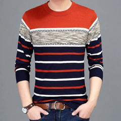 Men's Sweater 2024 New Spring Autumn O - Neck Striped Slim Knittwear Male Pullover Clothing Knit Shirt Student Fashion Sweater - SHOWLU FASHION STORE