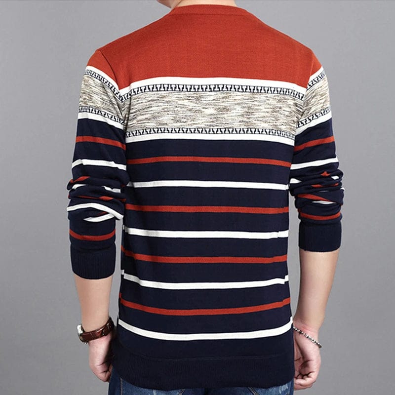Men's Sweater 2024 New Spring Autumn O - Neck Striped Slim Knittwear Male Pullover Clothing Knit Shirt Student Fashion Sweater - SHOWLU FASHION STORE