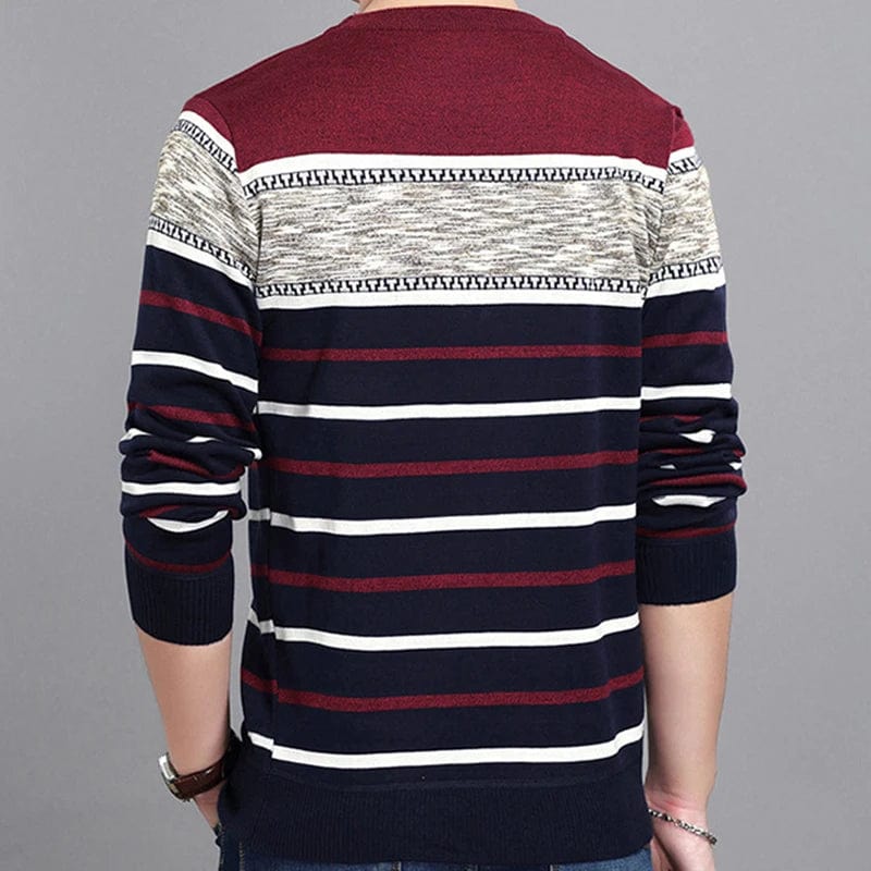Men's Sweater 2024 New Spring Autumn O - Neck Striped Slim Knittwear Male Pullover Clothing Knit Shirt Student Fashion Sweater - SHOWLU FASHION STORE