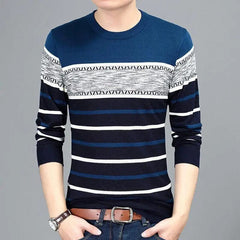 Men's Sweater 2024 New Spring Autumn O - Neck Striped Slim Knittwear Male Pullover Clothing Knit Shirt Student Fashion Sweater - SHOWLU FASHION STORE