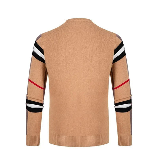 Men's Sweater Knitted Pullover 2024 Autumn/Winter New Soft Warm Striped Checker Round Neck Sweater Casual Fashion Men Clothing - SHOWLU FASHION STORE