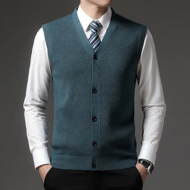 Men's Winter Knit Sweater Vest Young Men's Solid Color All - in - one Wool Vest Cardigan Top Men's Wear - SHOWLU FASHION STORE