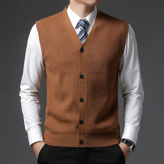 Men's Winter Knit Sweater Vest Young Men's Solid Color All - in - one Wool Vest Cardigan Top Men's Wear - SHOWLU FASHION STORE