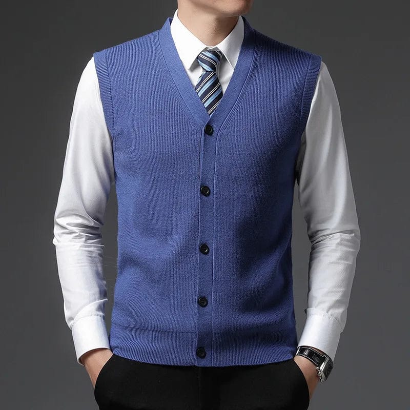 Men's Winter Knit Sweater Vest Young Men's Solid Color All - in - one Wool Vest Cardigan Top Men's Wear - SHOWLU FASHION STORE