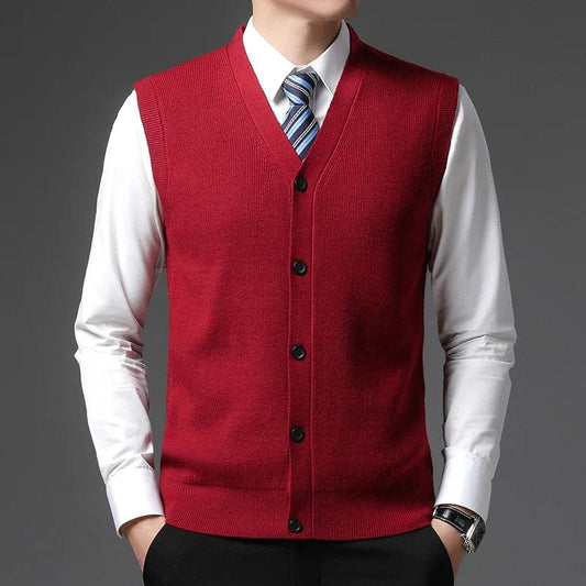 Men's Winter Knit Sweater Vest Young Men's Solid Color All - in - one Wool Vest Cardigan Top Men's Wear - SHOWLU FASHION STORE