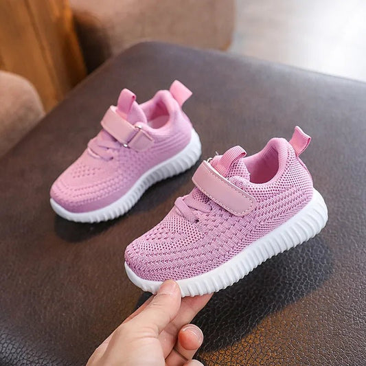 Mesh Solid Color Children's Sports Shoes Boys Girls Fashion Soft Soled Thick Flat Sneakers Kids Breathable Velcro Outdoor Shoes - SHOWLU FASHION STORE