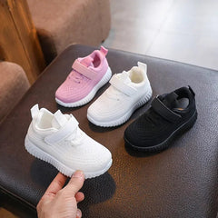 Mesh Solid Color Children's Sports Shoes Boys Girls Fashion Soft Soled Thick Flat Sneakers Kids Breathable Velcro Outdoor Shoes - SHOWLU FASHION STORE