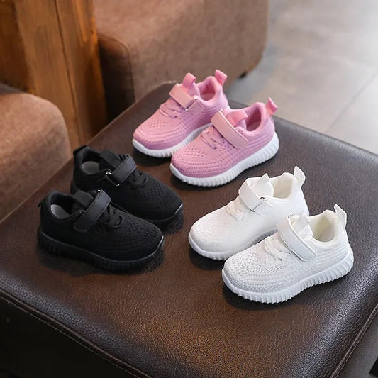 Mesh Solid Color Children's Sports Shoes Boys Girls Fashion Soft Soled Thick Flat Sneakers Kids Breathable Velcro Outdoor Shoes - SHOWLU FASHION STORE