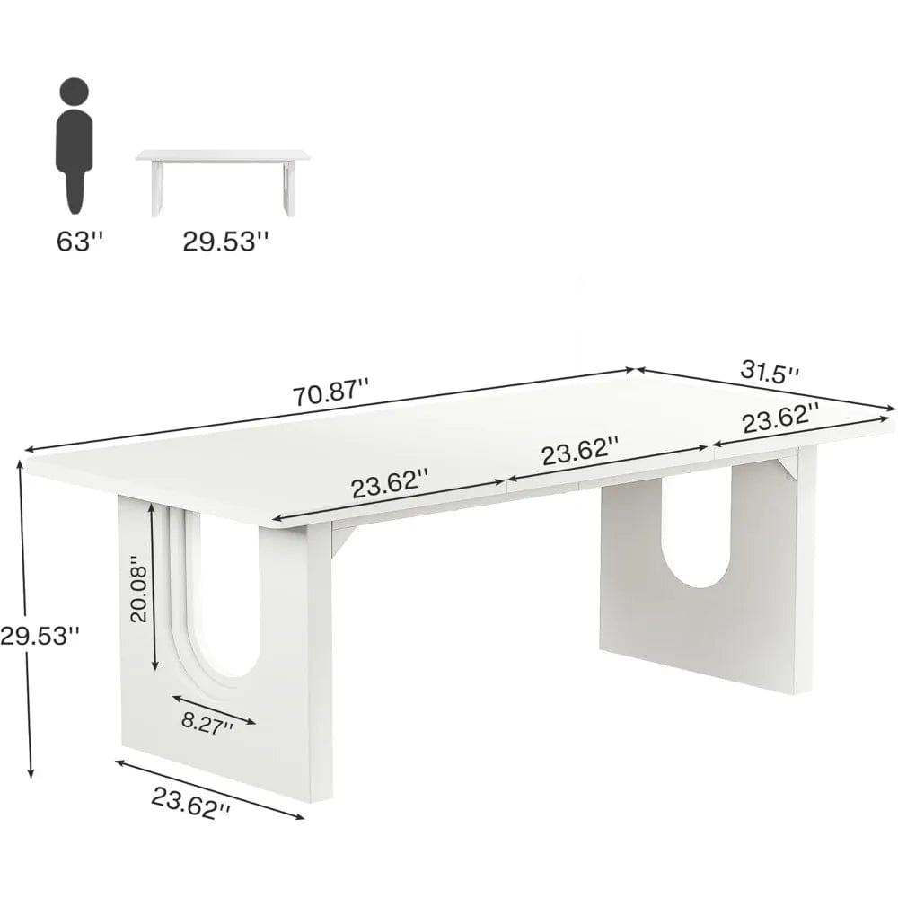 Modern Dining Table for 6 to 8 People, 71" Large Kitchen Dining Table Wood Pedestal Base, Rectangular Long Dinner Table Kitchen - SHOWLU FASHION STORE