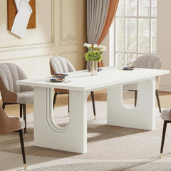 Modern Dining Table for 6 to 8 People, 71" Large Kitchen Dining Table Wood Pedestal Base, Rectangular Long Dinner Table Kitchen - SHOWLU FASHION STORE