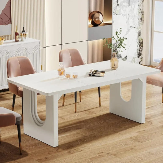 Modern Dining Table for 6 to 8 People, 71" Large Kitchen Dining Table Wood Pedestal Base, Rectangular Long Dinner Table Kitchen - SHOWLU FASHION STORE