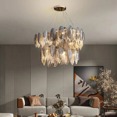 Modern LED Feather Glass Ceiling Chandeliers Luxury Villa Pandent Lamps Atmosphere High - end Living Dining Room Hanging Lights - SHOWLU FASHION STORE