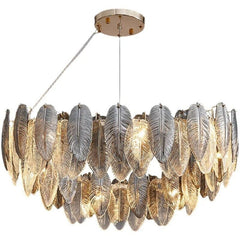 Modern LED Feather Glass Ceiling Chandeliers Luxury Villa Pandent Lamps Atmosphere High - end Living Dining Room Hanging Lights - SHOWLU FASHION STORE
